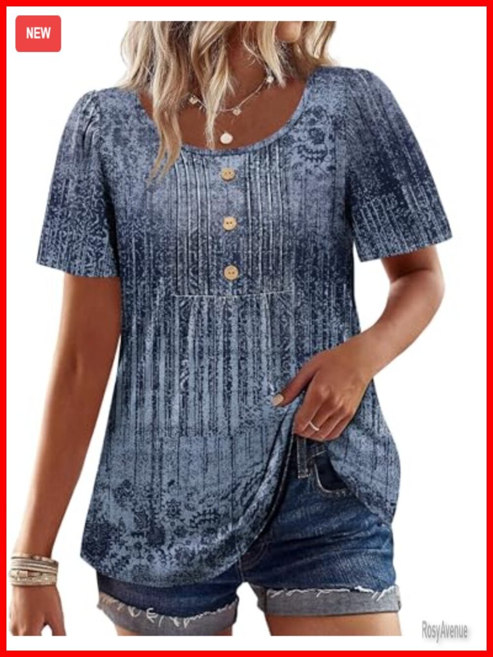 Womens Dressy Casual Blouse Short Sleeve Pleated Button Front Tunic Top